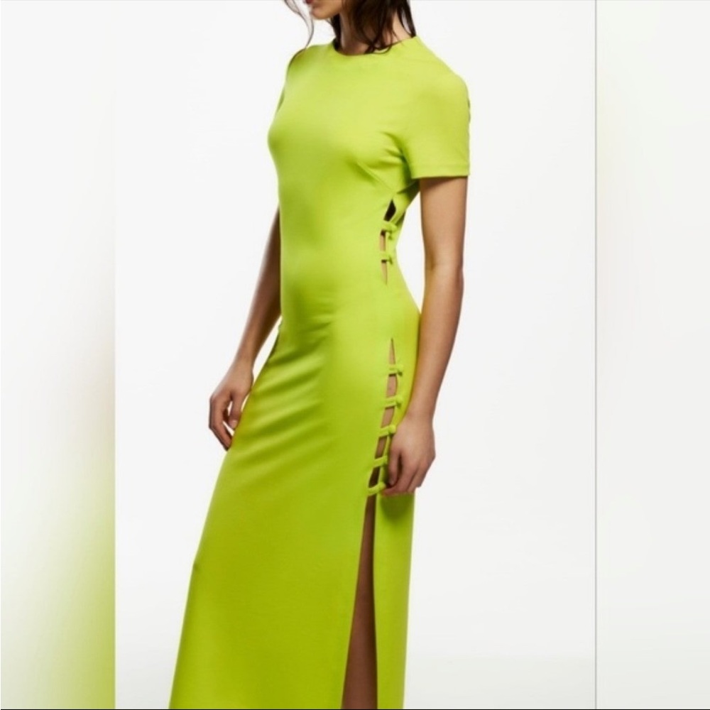 ZARA Lime/ Neon Green Buttoned Side Cut-out Dress